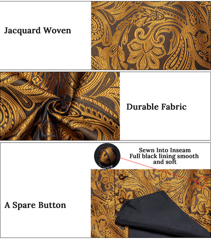 Golden Brown Paisley Silk Men's Vest Set vest set    - Sophisticated Gentlemen