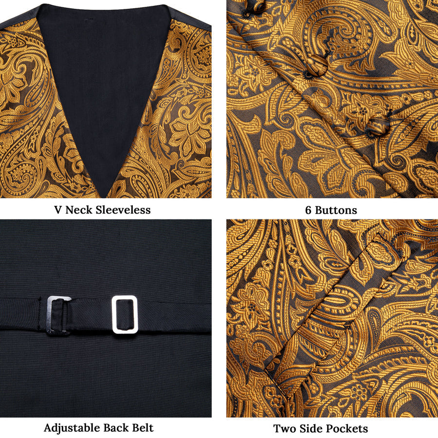 Golden Brown Paisley Silk Men's Vest Set vest set    - Sophisticated Gentlemen