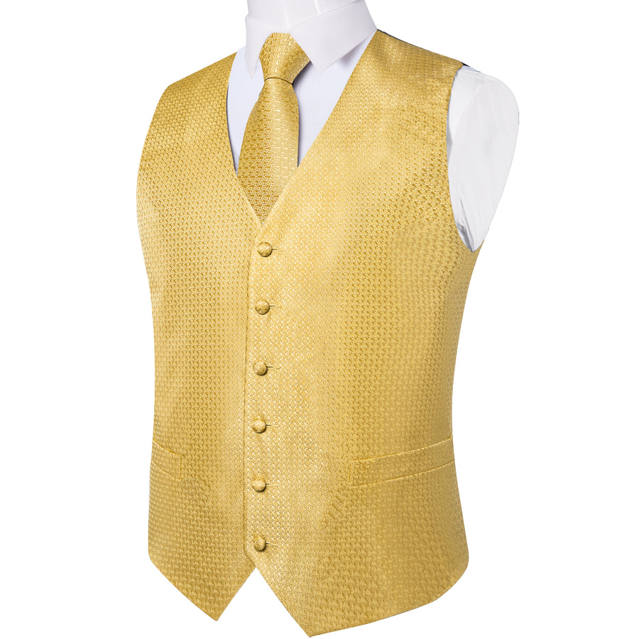Yellow Irregular Pattern Novelty Silk Vest Set vest set    - Sophisticated Gentlemen