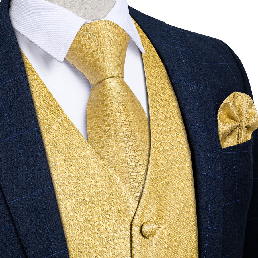 Yellow Irregular Pattern Novelty Silk Vest Set vest set S (Chest 40")   - Sophisticated Gentlemen