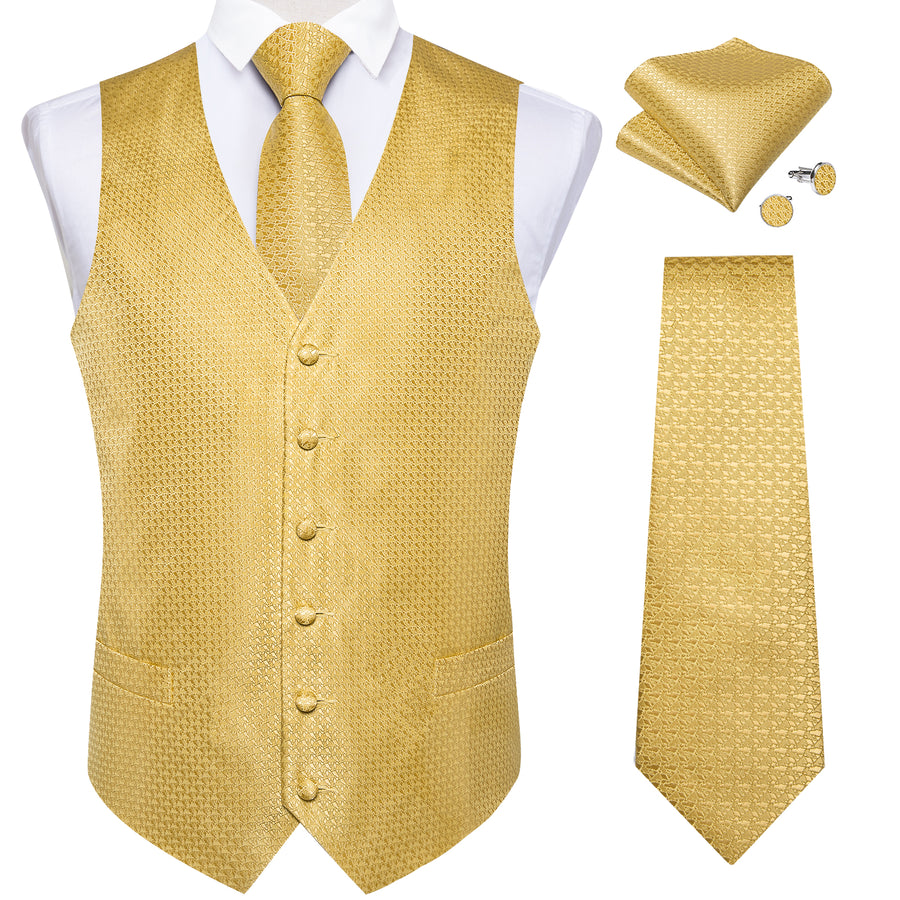 Yellow Irregular Pattern Novelty Silk Vest Set vest set    - Sophisticated Gentlemen
