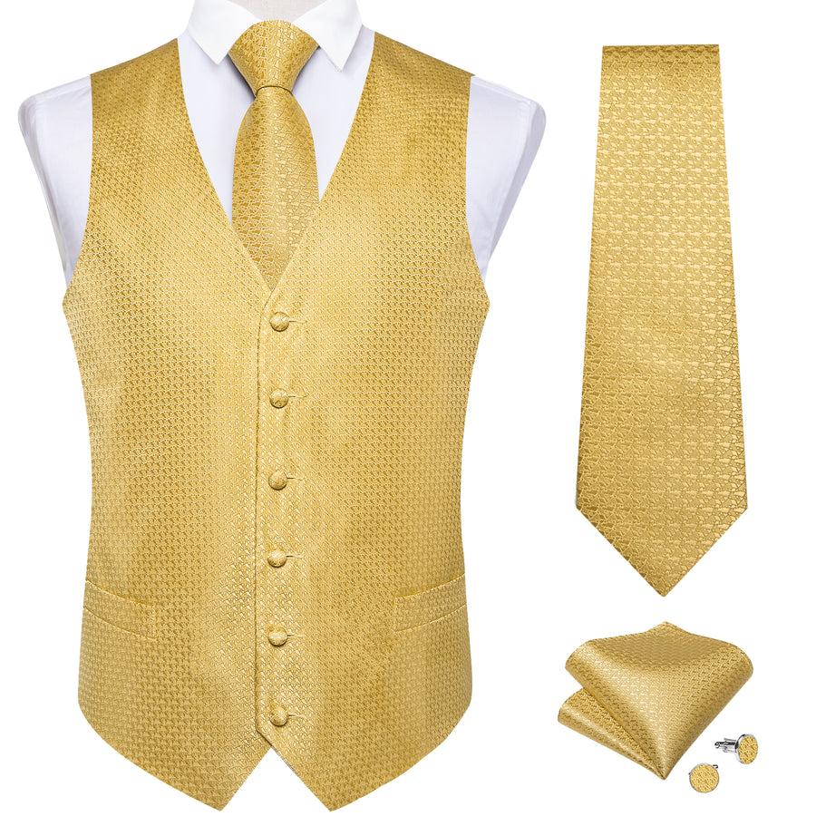 Yellow Irregular Pattern Novelty Silk Vest Set vest set    - Sophisticated Gentlemen
