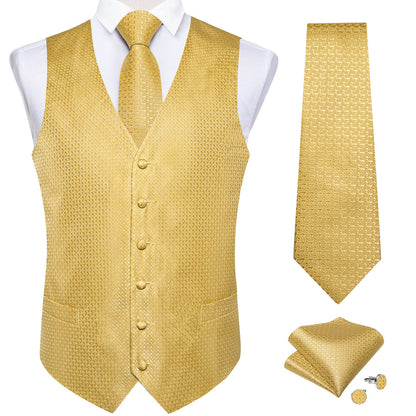 Yellow Irregular Pattern Novelty Silk Vest Set vest set    - Sophisticated Gentlemen