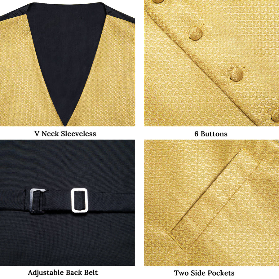 Yellow Irregular Pattern Novelty Silk Vest Set vest set    - Sophisticated Gentlemen
