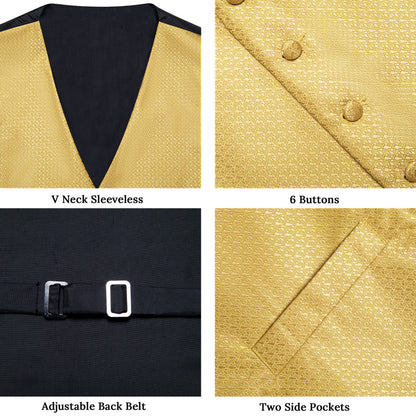 Yellow Irregular Pattern Novelty Silk Vest Set vest set    - Sophisticated Gentlemen