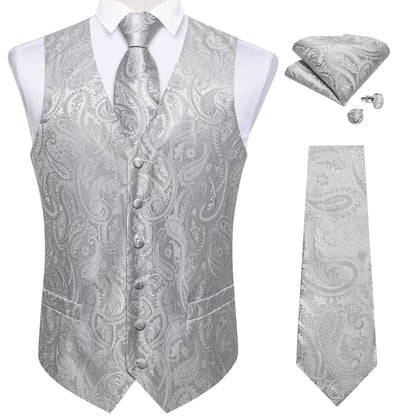 Grey Paisley Silk Vest Set vest set    - Sophisticated Gentlemen