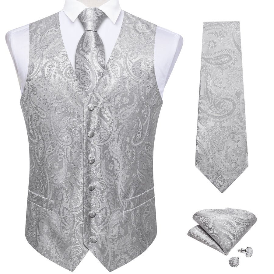 Grey Paisley Silk Vest Set vest set    - Sophisticated Gentlemen