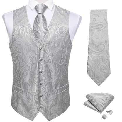 Grey Paisley Silk Vest Set vest set    - Sophisticated Gentlemen