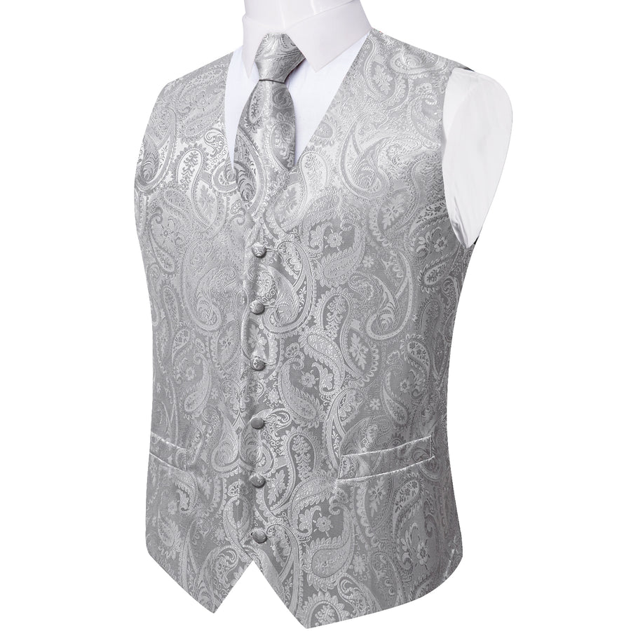 Grey Paisley Silk Vest Set vest set    - Sophisticated Gentlemen