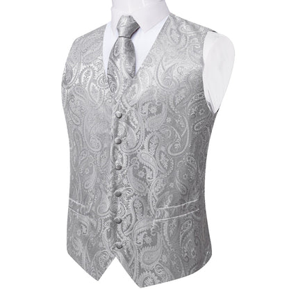 Grey Paisley Silk Vest Set vest set    - Sophisticated Gentlemen