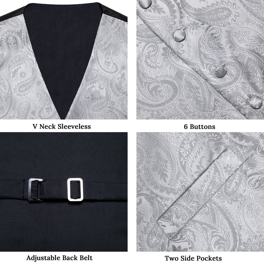 Grey Paisley Silk Vest Set vest set    - Sophisticated Gentlemen
