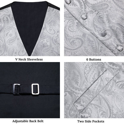 Grey Paisley Silk Vest Set vest set    - Sophisticated Gentlemen