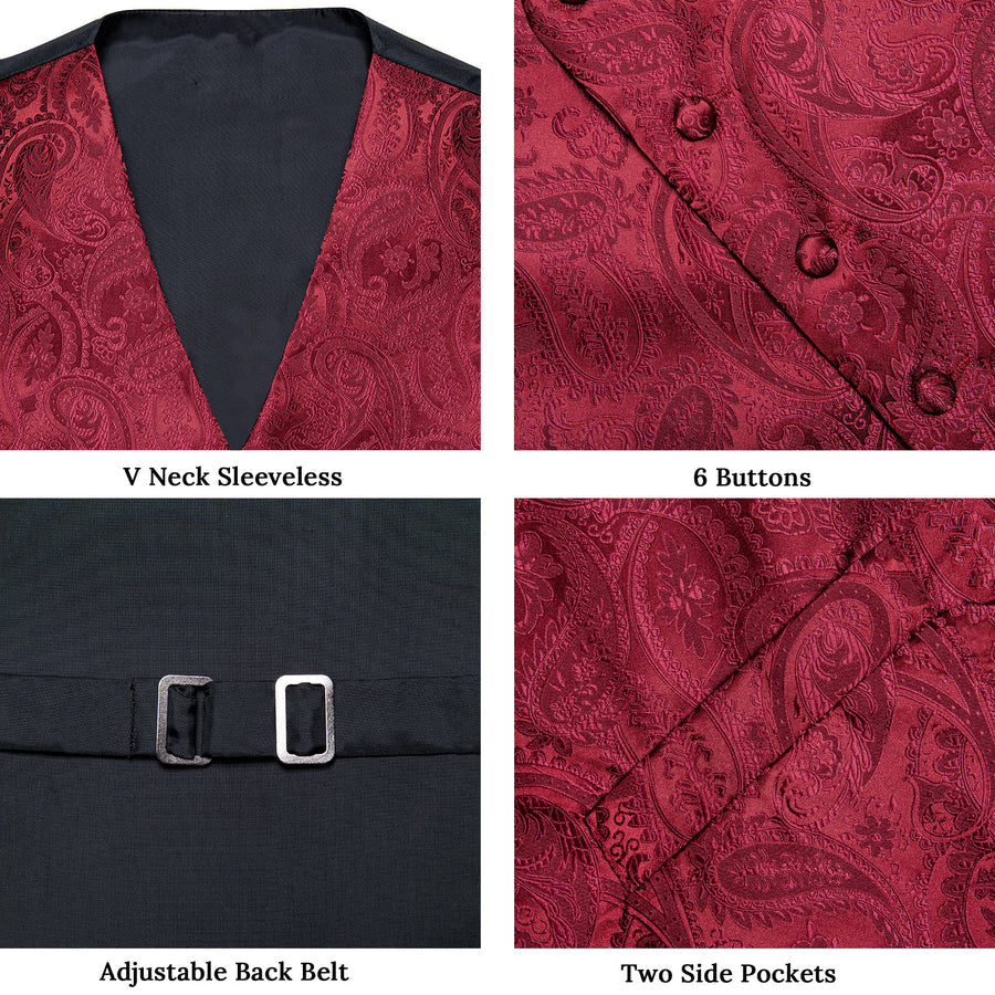 Classic Red Paisley Men's Collar Vest Set vest set    - Sophisticated Gentlemen