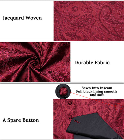 Classic Red Paisley Men's Collar Vest Set vest set    - Sophisticated Gentlemen