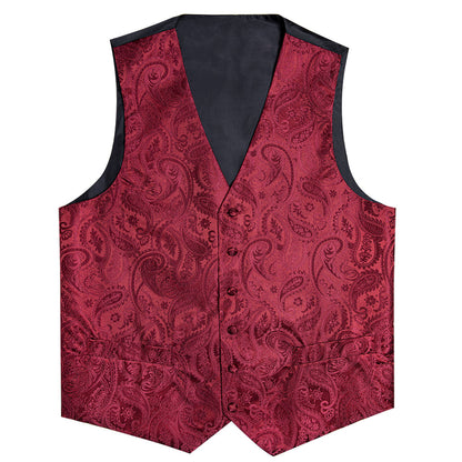 Classic Red Paisley Men's Collar Vest Set vest set    - Sophisticated Gentlemen