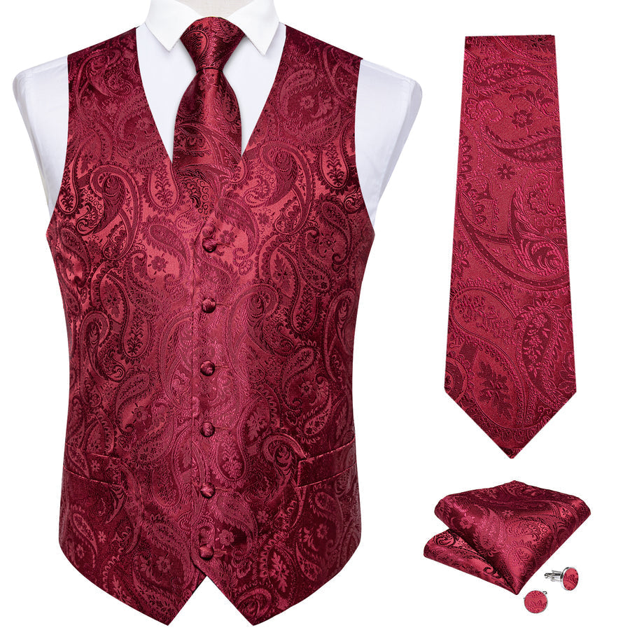 Classic Red Paisley Men's Collar Vest Set vest set    - Sophisticated Gentlemen