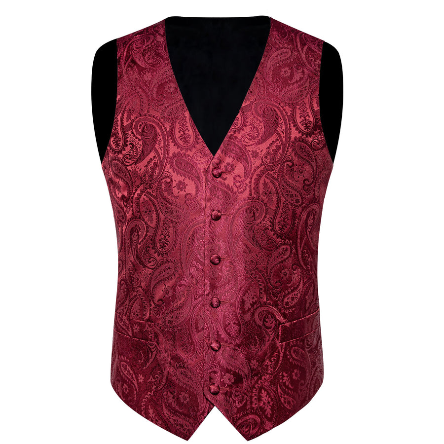 Classic Red Paisley Men's Collar Vest Set vest set    - Sophisticated Gentlemen