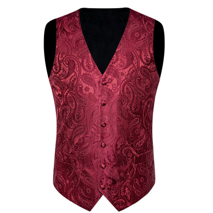 Classic Red Paisley Men's Collar Vest Set vest set    - Sophisticated Gentlemen