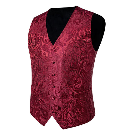 Classic Red Paisley Men's Collar Vest Set vest set    - Sophisticated Gentlemen