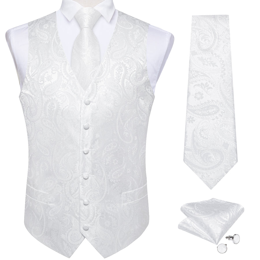 White Paisley Silk Vest Set vest set    - Sophisticated Gentlemen
