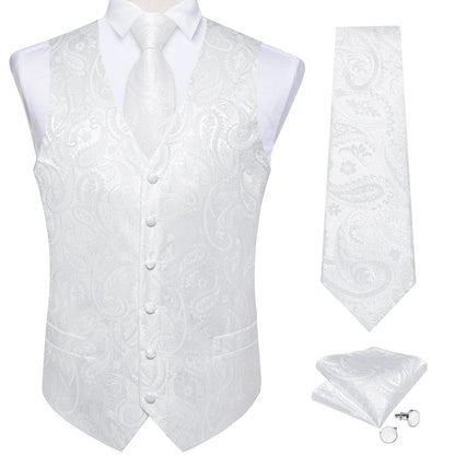 White Paisley Silk Vest Set vest set    - Sophisticated Gentlemen