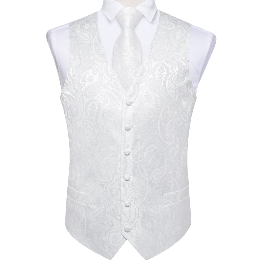 White Paisley Silk Vest Set vest set    - Sophisticated Gentlemen