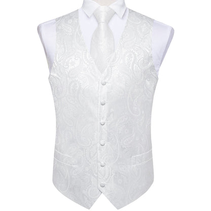 White Paisley Silk Vest Set vest set    - Sophisticated Gentlemen
