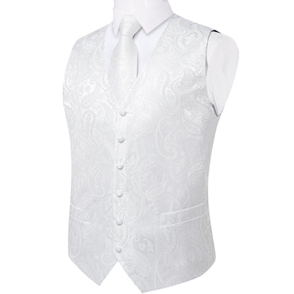 White Paisley Silk Vest Set vest set    - Sophisticated Gentlemen