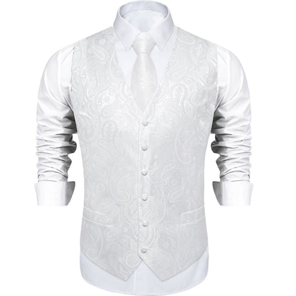 White Paisley Silk Vest Set vest set    - Sophisticated Gentlemen
