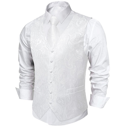 White Paisley Silk Vest Set vest set    - Sophisticated Gentlemen