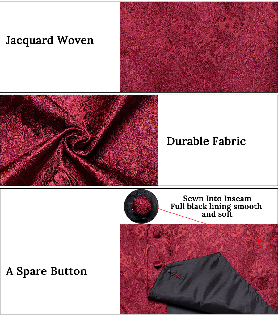 Dark Red Paisley Silk Vest Set vest set    - Sophisticated Gentlemen