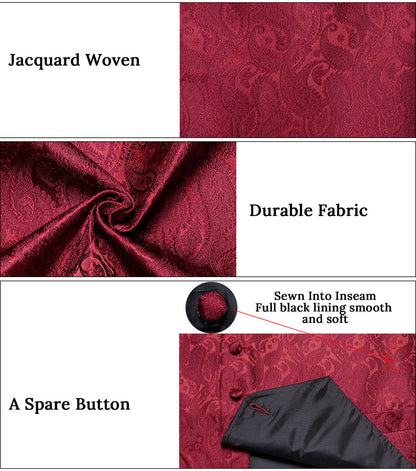 Dark Red Paisley Silk Vest Set vest set    - Sophisticated Gentlemen