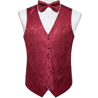 Dark Red Paisley Silk Vest Set vest set    - Sophisticated Gentlemen