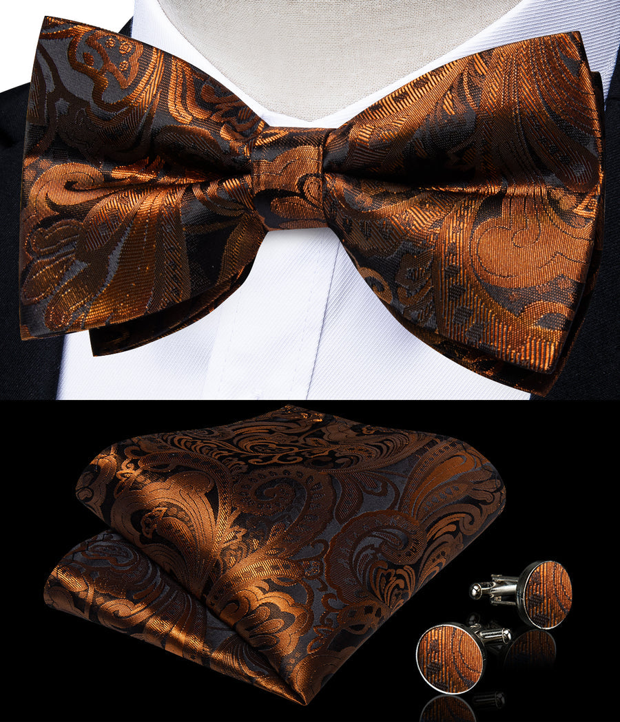 Brown Golden Paisley Jacquard Silk Vest Set vest set    - Sophisticated Gentlemen