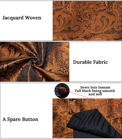 Brown Golden Paisley Jacquard Silk Vest Set vest set    - Sophisticated Gentlemen