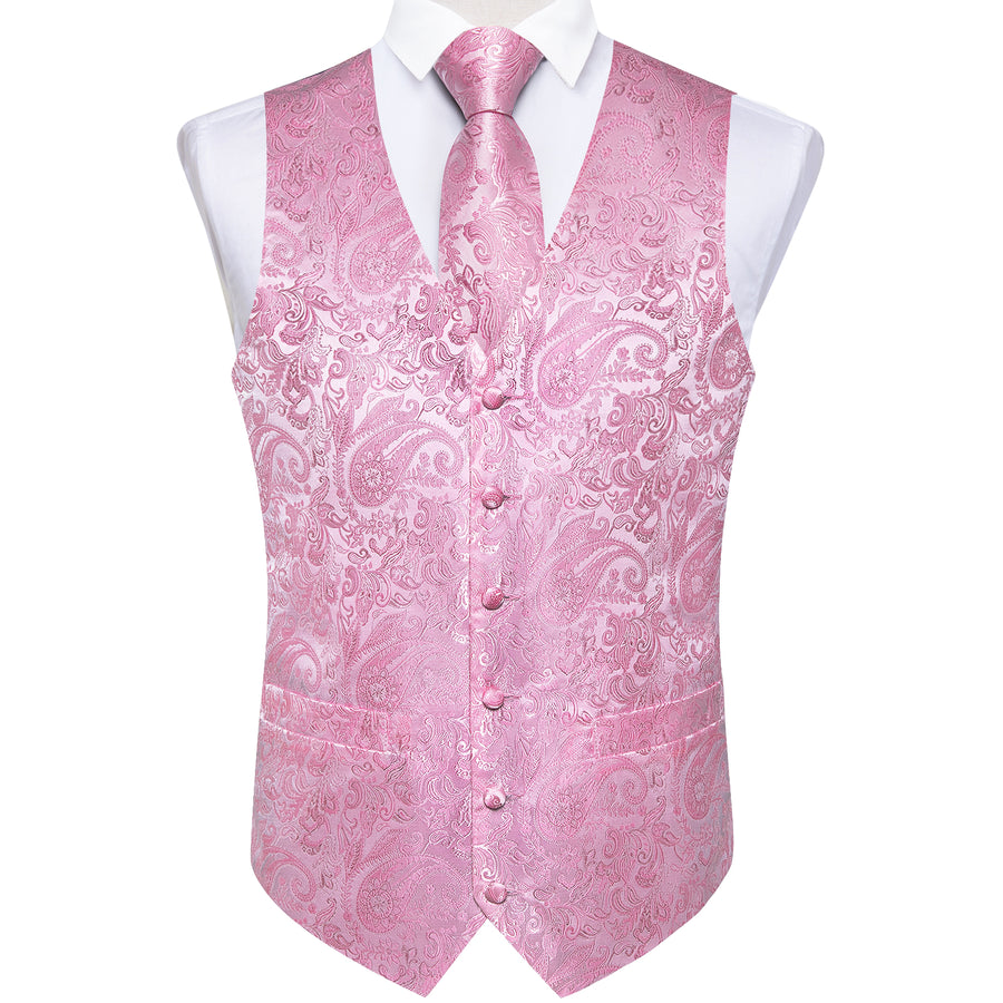 Light Pink Paisley Silk Vest Set vest set    - Sophisticated Gentlemen