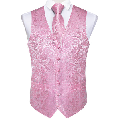 Light Pink Paisley Silk Vest Set vest set    - Sophisticated Gentlemen