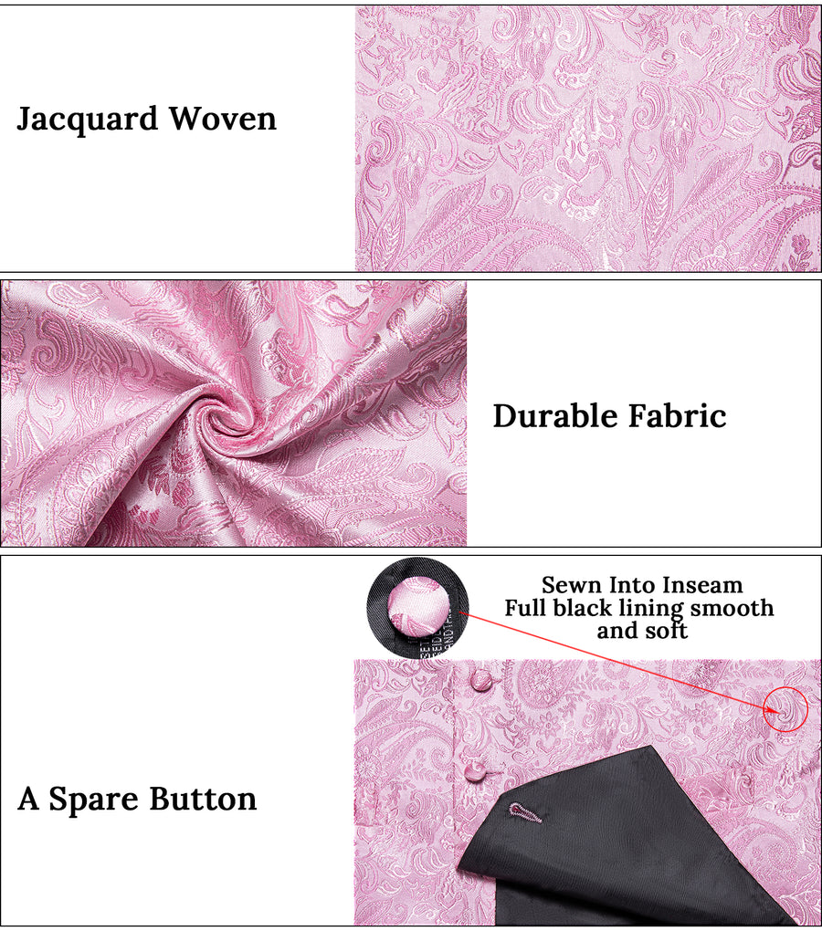 Light Pink Paisley Silk Vest Set vest set    - Sophisticated Gentlemen