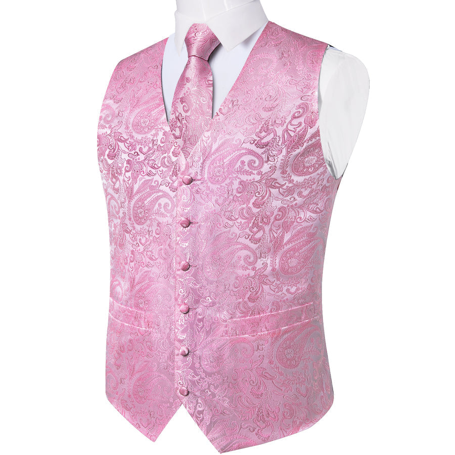 Light Pink Paisley Silk Vest Set vest set    - Sophisticated Gentlemen