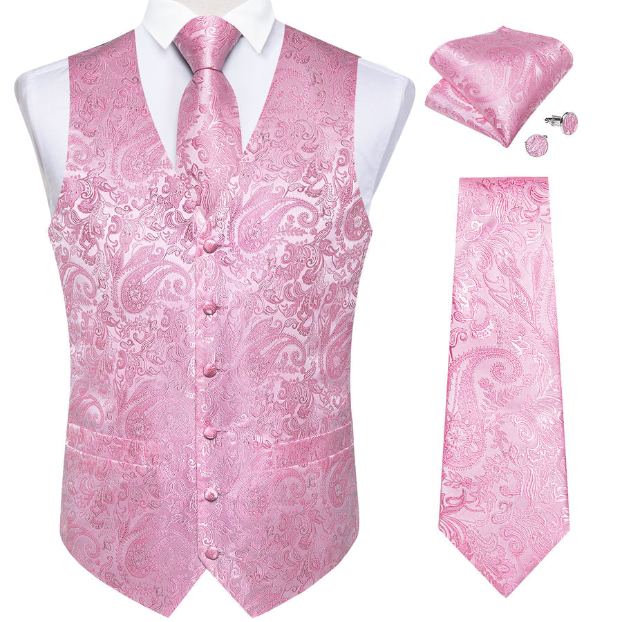 Light Pink Paisley Silk Vest Set vest set    - Sophisticated Gentlemen