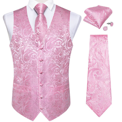 Light Pink Paisley Silk Vest Set vest set    - Sophisticated Gentlemen