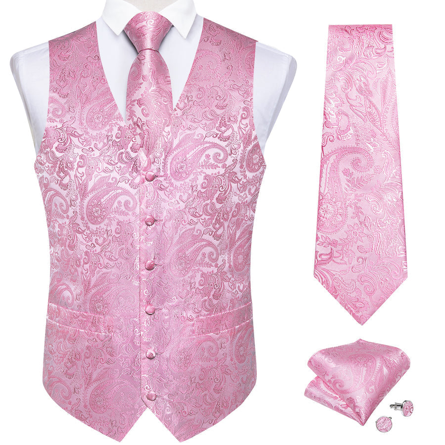 Light Pink Paisley Silk Vest Set vest set    - Sophisticated Gentlemen