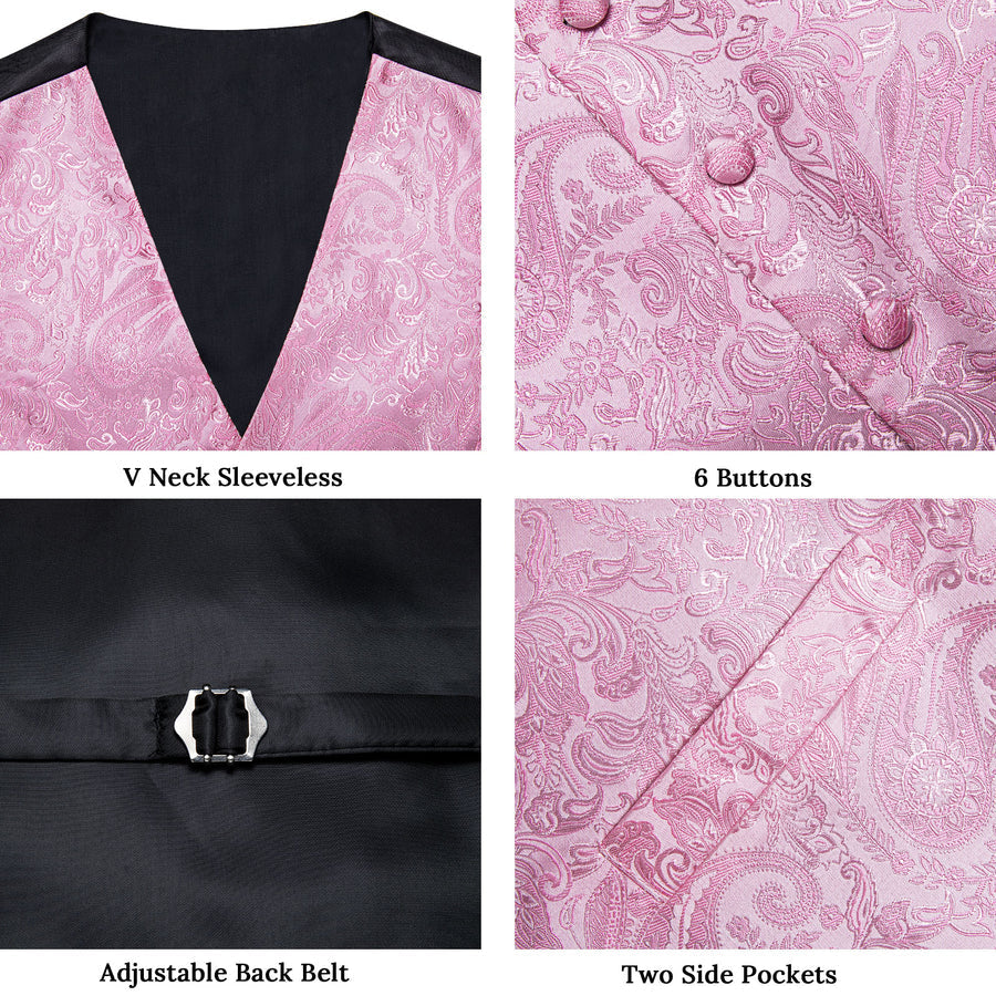 Light Pink Paisley Silk Vest Set vest set    - Sophisticated Gentlemen