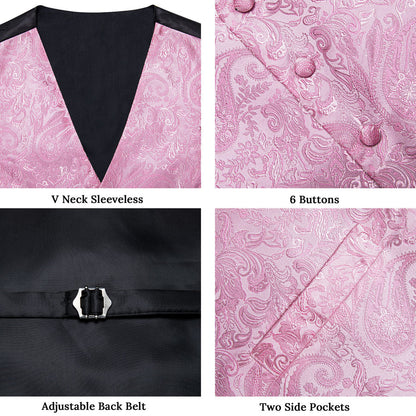 Light Pink Paisley Silk Vest Set vest set    - Sophisticated Gentlemen