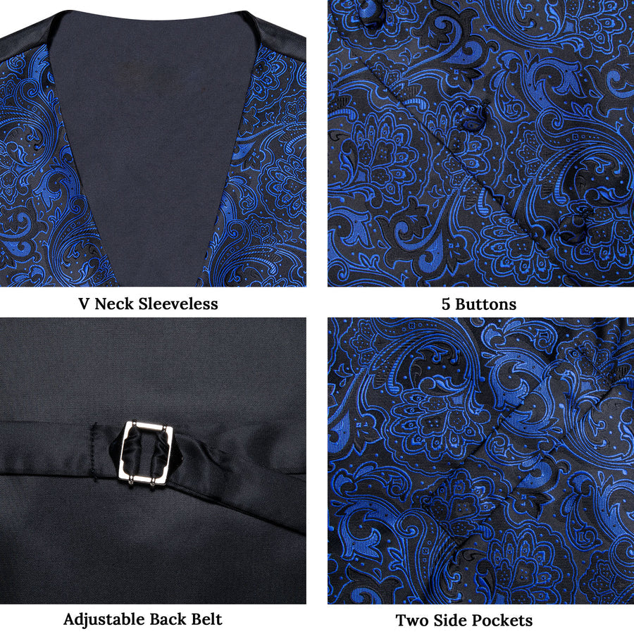 Blue Navy Black Paisley Silk Vest Set vest set    - Sophisticated Gentlemen