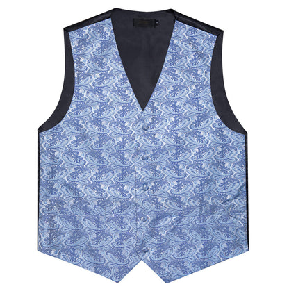 Baby Blue Paisley Silk Men's Vest Set vest set    - Sophisticated Gentlemen