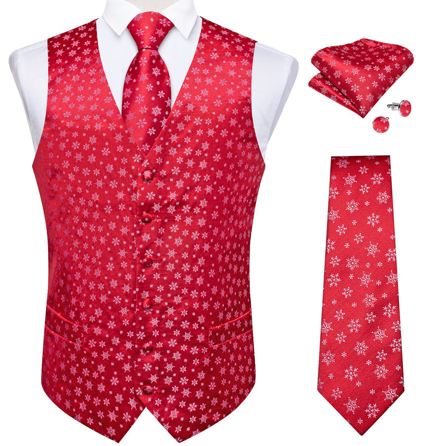 Christmas Red Snowflake Novelty Jacquard Silk Men's Vest Set vest set    - Sophisticated Gentlemen