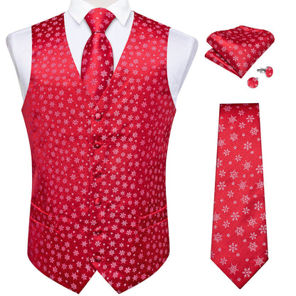 Christmas Red Snowflake Novelty Jacquard Silk Men's Vest Set vest set    - Sophisticated Gentlemen