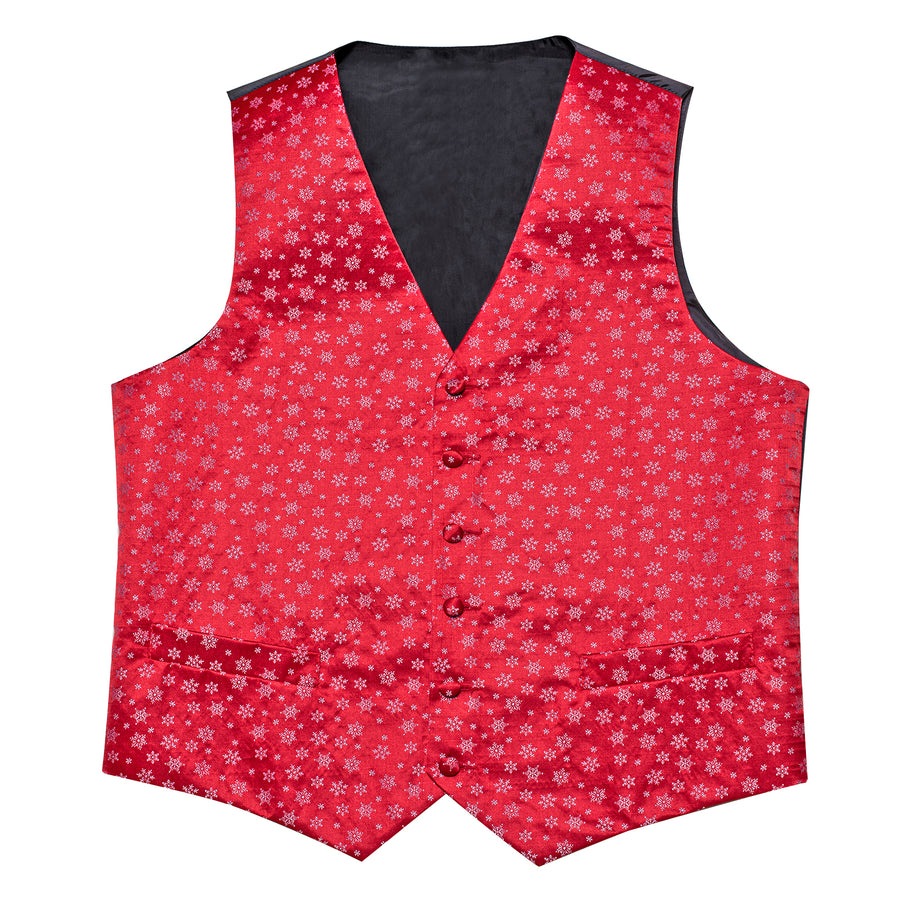 Christmas Red Snowflake Novelty Jacquard Silk Men's Vest Set vest set    - Sophisticated Gentlemen