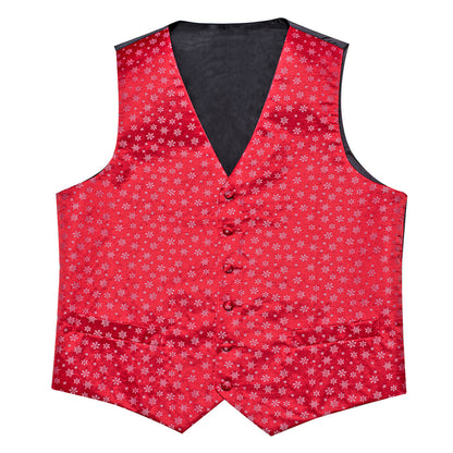 Christmas Red Snowflake Novelty Jacquard Silk Men's Vest Set vest set    - Sophisticated Gentlemen